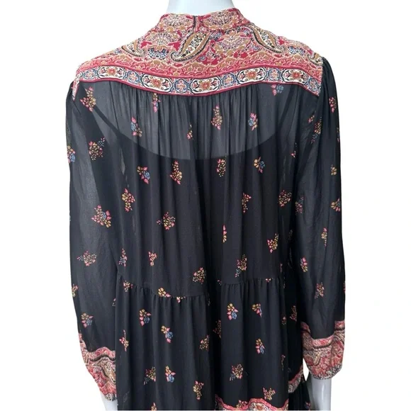 JOIE Alpina 100% Silk Dress Caviar Paisley Tie Neck Loose Fit Dress With Slip - Picture 10 of 16